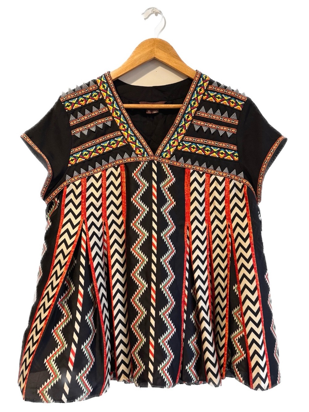 Anthropologie Ranna Gill Chevron Embroidered  Blouse